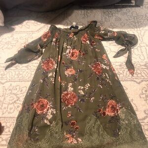 Blue Rain Olive Floral Dress